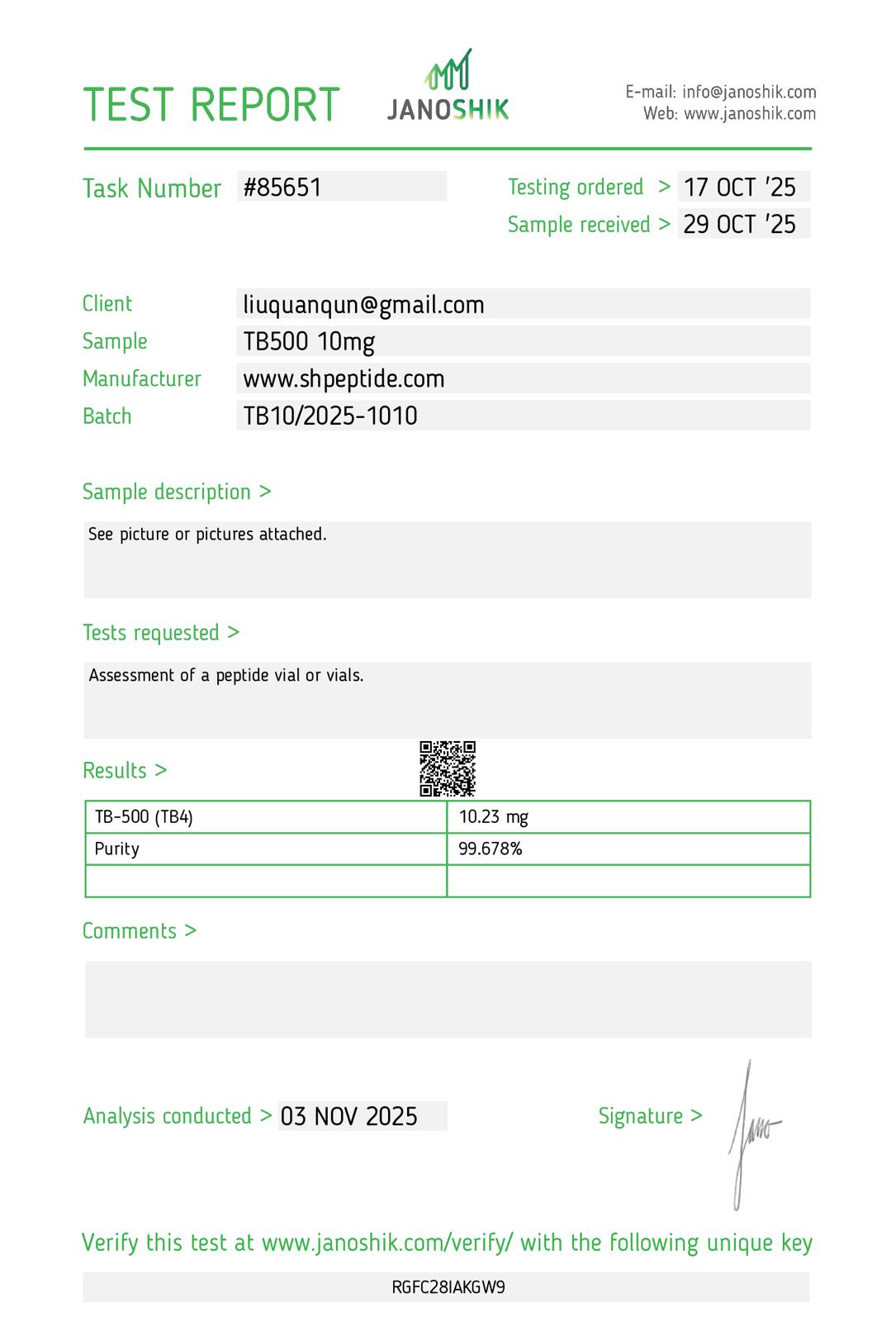 TB500 certificate